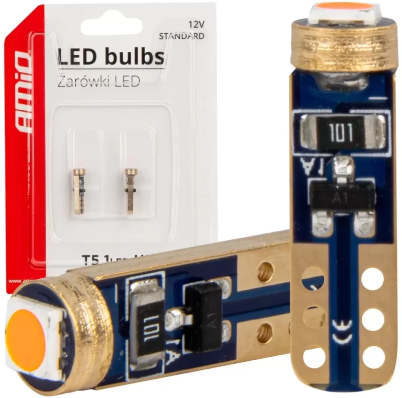 ΛΑΜΠΑΚΙΑ T5 W1W 12V 1SMD LED ΚΟΚΚΙΝΑ AMIO - 2 ΤΕΜ. 03727/AM
