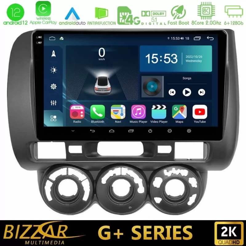 Bizzar G+ Series Honda Jazz 2002-2008 (Manual A/C) 8core Android12 6+128GB Navigation Multimedia Tablet 9" U-G-HD0589