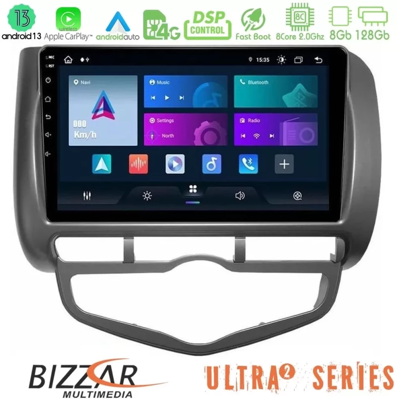 Bizzar Ultra Series Honda Jazz 2002-2008 (Auto A/C) 8core Android13 8+128GB Navigation Multimedia Tablet 9" U-UL2-HD0893