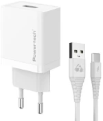 POWERTECH φορτιστής τοίχου PT-1322 με καλώδιο USB-C, USB, 12W, λευκός