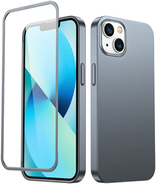 Joyroom 360 Full Case front and back cover for iPhone 13 + tempered glass screen protector grey (JR-BP927 tranish)