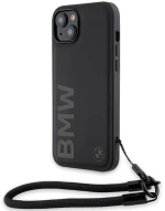 BMW Signature Leather Wordmark Cord Case for iPhone 15/14/13 - Black