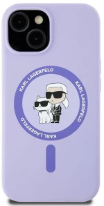 Karl Lagerfeld Silicone Karl&Choupette Heads Ring MagSafe iPhone 15 Case - Purple