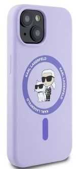 Karl Lagerfeld Silicone Karl&Choupette Heads Ring MagSafe iPhone 15 Case - Purple