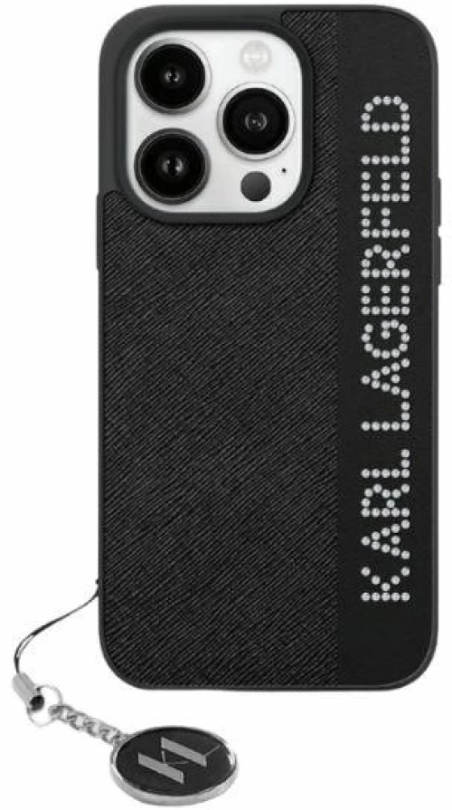 Karl Lagerfeld Saffiano Rhinestones & Charm case for iPhone 15 Pro Max - black