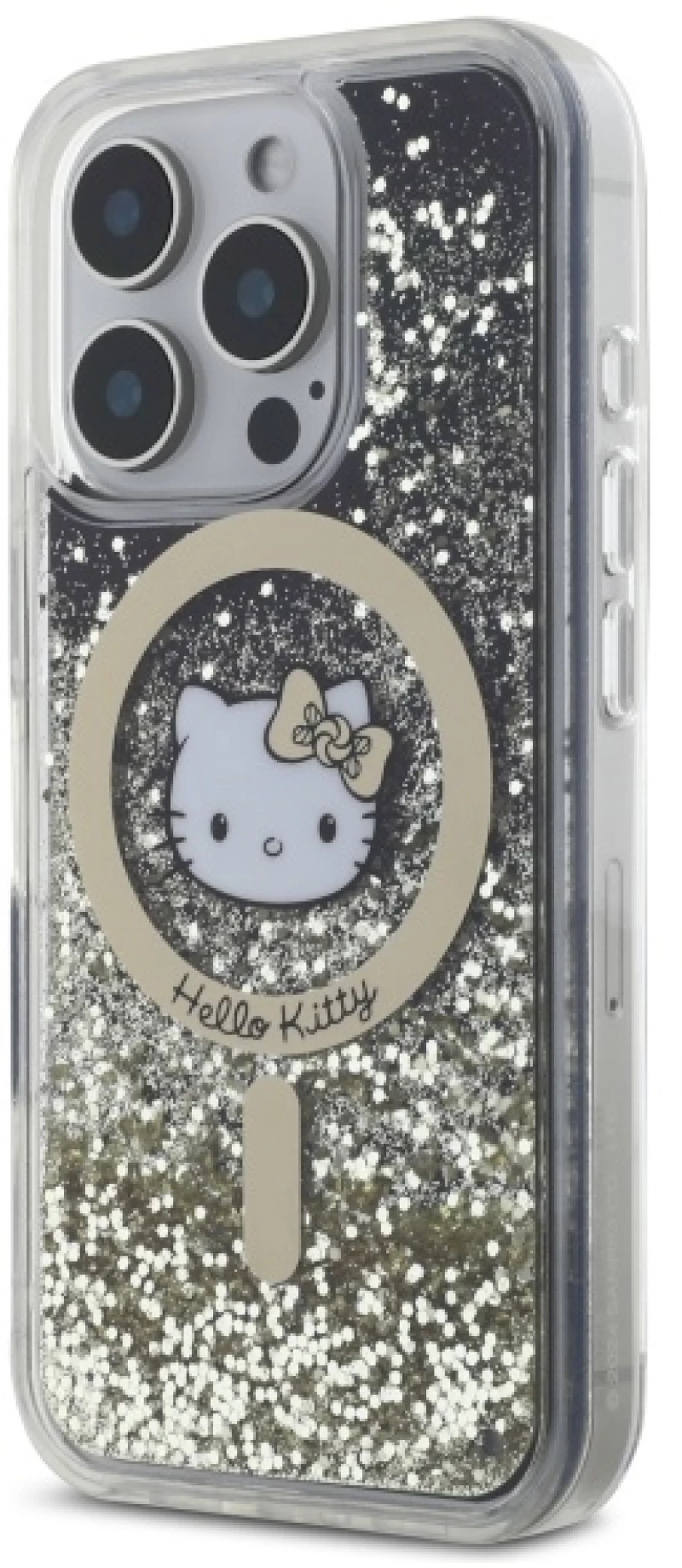 Hello Kitty HKHMP16XLGDIK iPhone 16 Pro Max 6.9" black gold hardcase Liquid Glitter Fever MagSafe