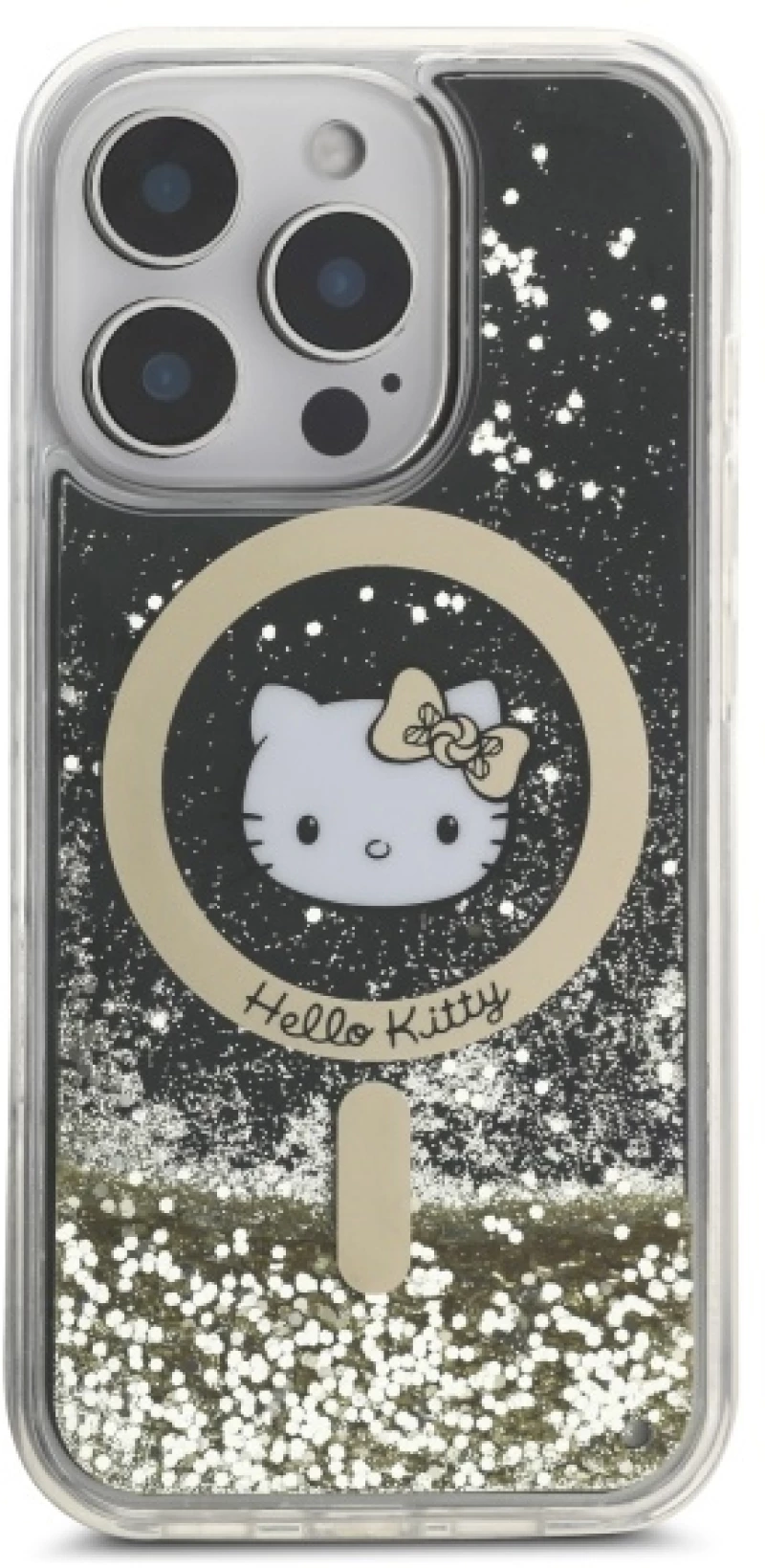 Hello Kitty HKHMP16XLGDIK iPhone 16 Pro Max 6.9" black gold hardcase Liquid Glitter Fever MagSafe