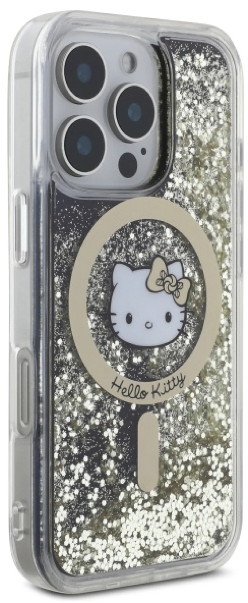 Hello Kitty HKHMP16XLGDIK iPhone 16 Pro Max 6.9" black gold hardcase Liquid Glitter Fever MagSafe