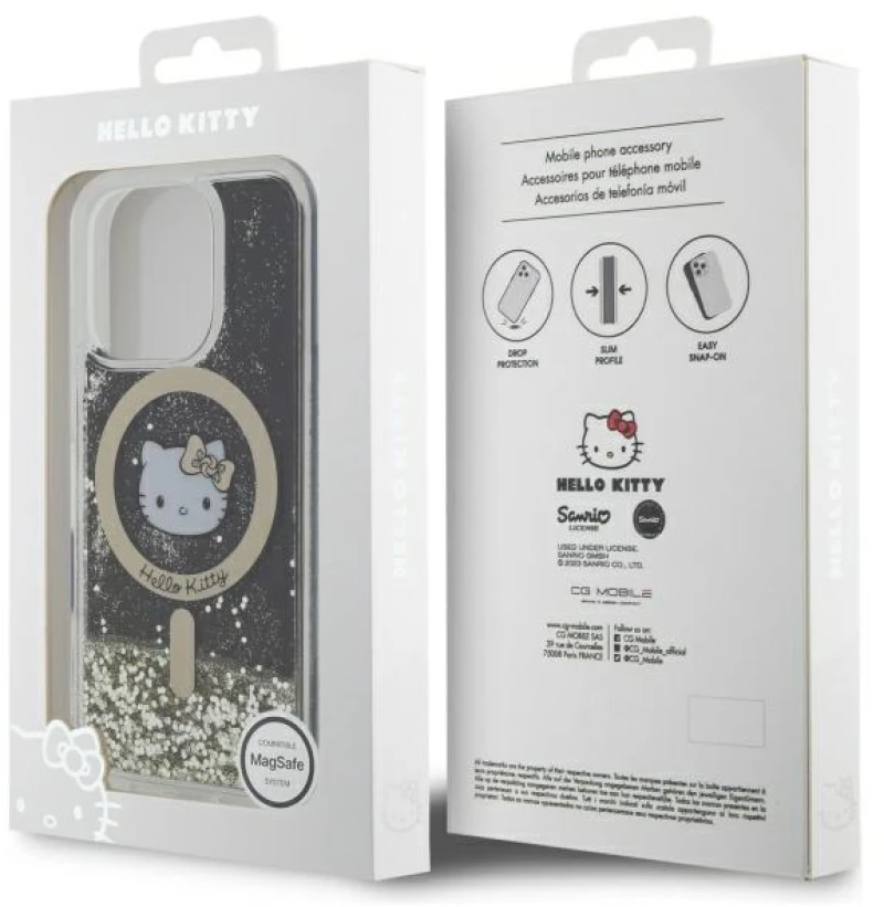 Hello Kitty HKHMP16XLGDIK iPhone 16 Pro Max 6.9" black gold hardcase Liquid Glitter Fever MagSafe