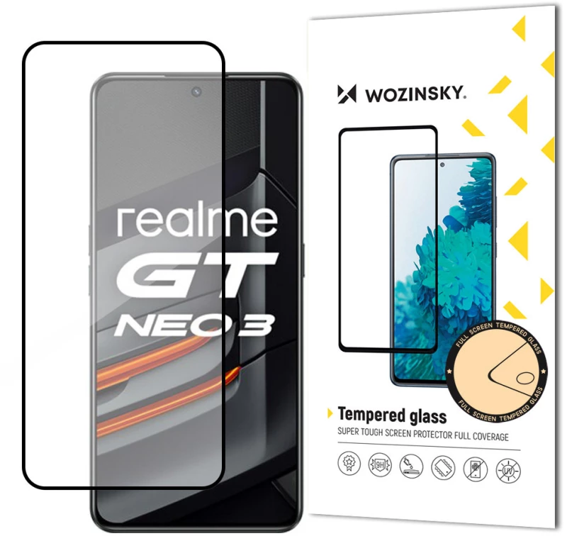 Wozinsky Super Tough Full Glue Tempered Glass Full Screen With Frame Case Friendly Realme GT Neo 3 Black