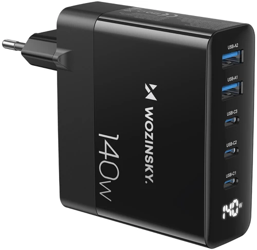Wozinsky CGWCB 140W GaN wall charger 3 x USB-C / 2 x USB-A - black