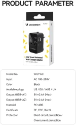Wozinsky WUTWC travel adapter universal 24W EU / US / AUS / UK / 2x USB-A - black