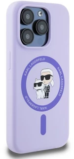 Karl Lagerfeld Silicone Karl&Choupette Heads Ring MagSafe Case for iPhone 15 Pro - Purple
