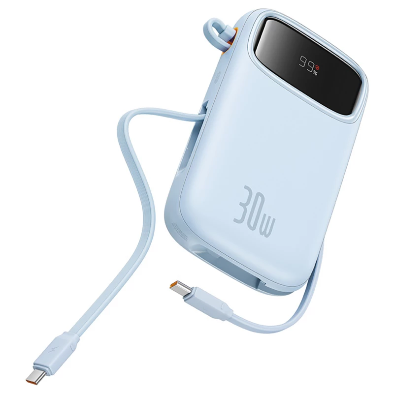 Baseus QPow 2 30W 10000mAh Power Bank with Built-in USB-C Cables - Blue