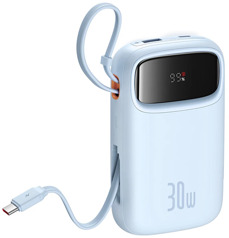Baseus QPow 2 30W 10000mAh Power Bank with Built-in USB-C Cables - Blue
