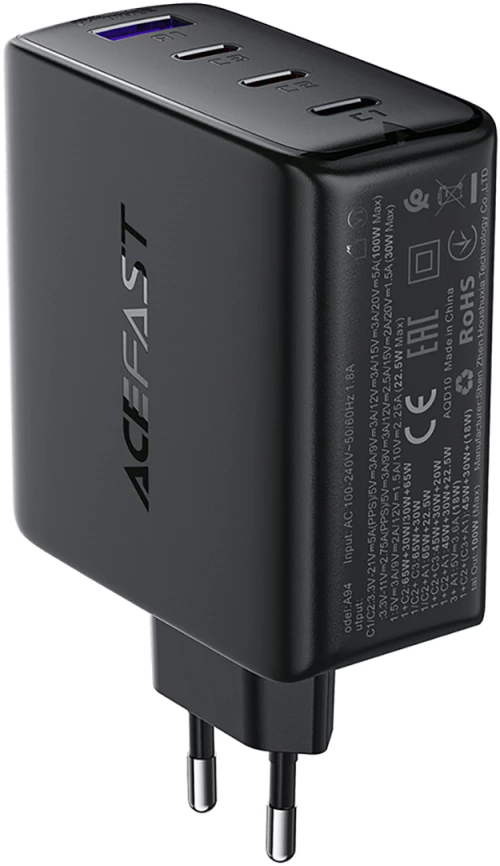 Acefast A94 Charger Network GaN2 USB-A / 3x USB-C PD 100W - Black