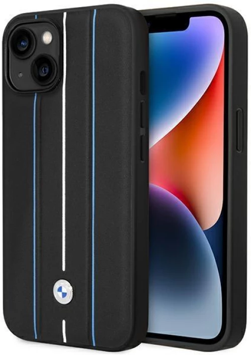 Case BMW BMHCP14S22RVSK iPhone 14 6.1" black/black hardcase Leather Stamp Blue Lines