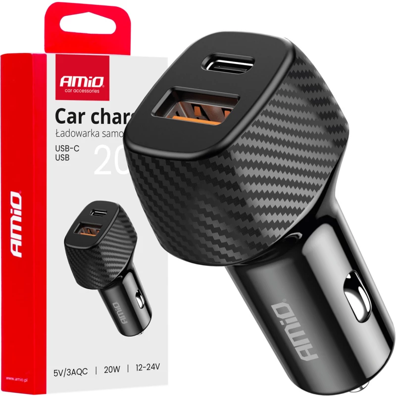 ΦΟΡΤΙΣΤΗΣ ΑΝΑΠΤΗΡΑ ΜΕ 2 ΘΥΡΕΣ USB-A QUICK CHARGE+USB-C 20W ΜΑΥΡΟ AMIO - 1 Τεμ.