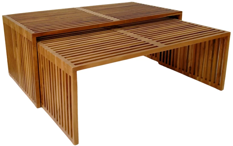 Τραπέζι Tinnie  σετ 2τεμ teak ξύλο σε φυσική απόχρωση