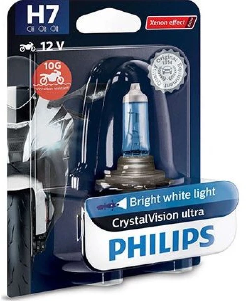 Philips H7 CrystalVision moto ultra Bright white light 10G Extra Xenon effect 12V 12972CVUBW