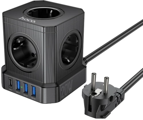 Hoco NS8 PD 20W Type-C+3USB Πολύπριζο 5 θέσεων Μαύρο
