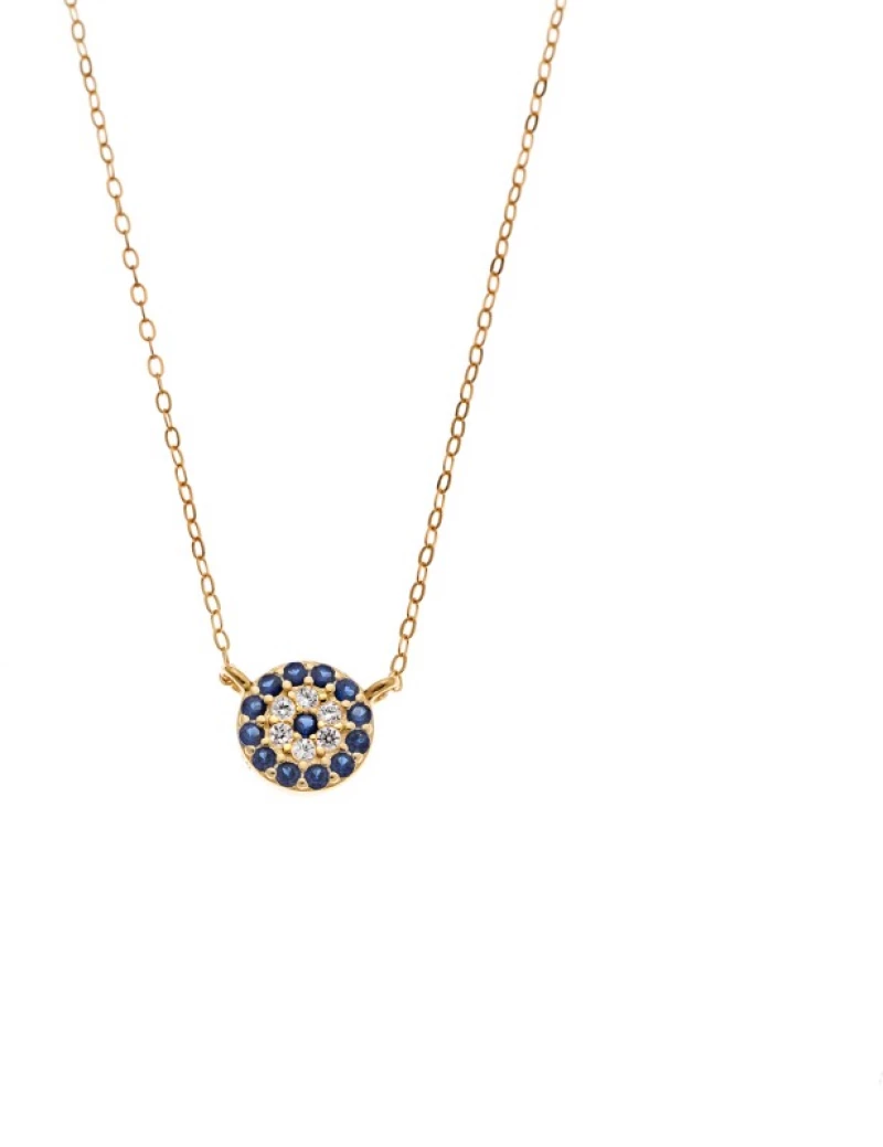 Κολιέ Senza Silver 925 Gold Plated, Στρογγυλό ματάκι με ζιργκόν