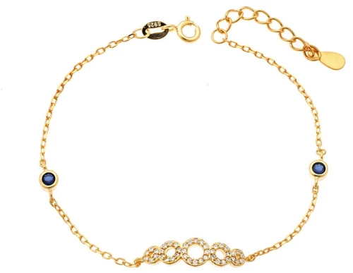 Βραχιόλι Senza από επιχρυσωμένο ασήμι 925, κύκλοι με λευκά ζιργκόν και μπλε πέτρες