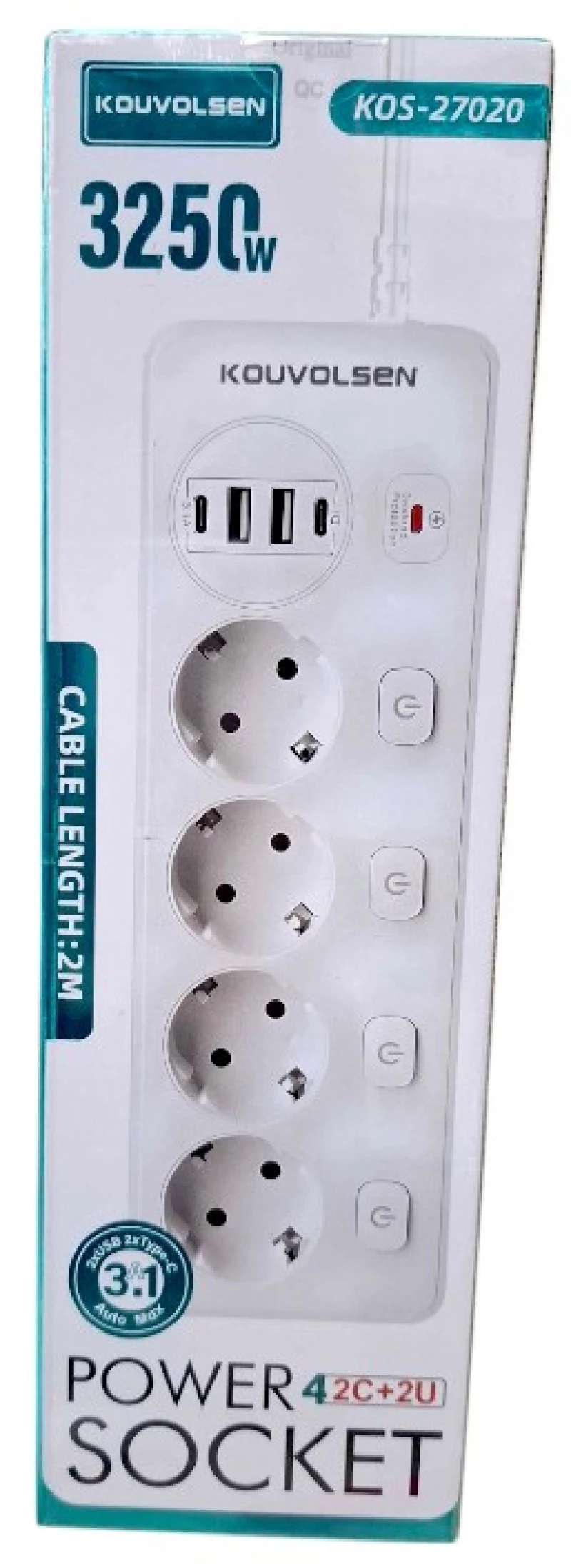 Πολύπριζο 4 θέσεων με διακόπτες & θύρες USB - KOS-27020EU - 270209