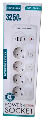 Πολύπριζο 4 θέσεων με διακόπτες & θύρες USB - KOS-27020EU - 270209