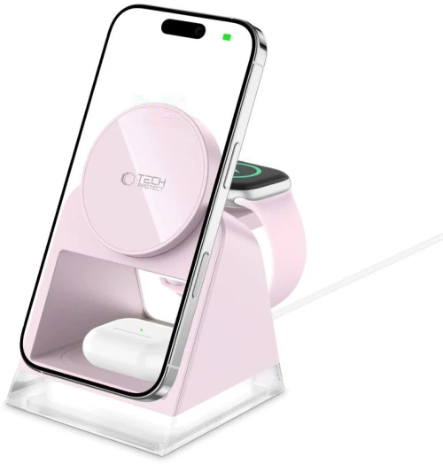 Tech-Protect 3in1 Ασύρματος Φορτιστής Magsafe QI15W-A43 Magnetic MagSafe Wireless Charger Baby Pink