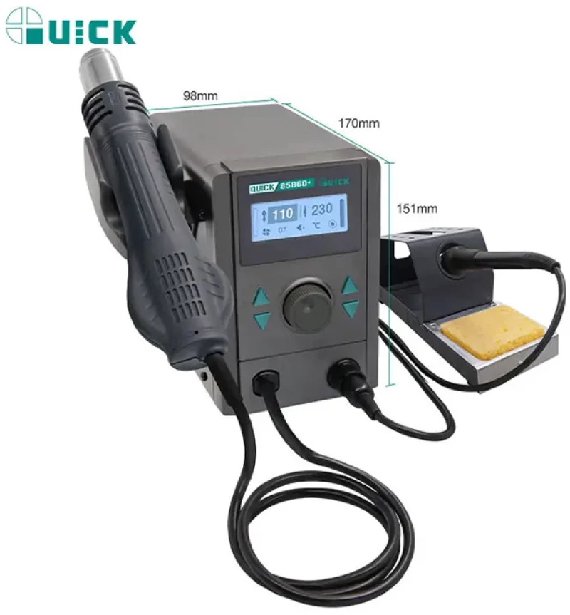 QUICK σταθμός κόλλησης QUICK8586D+, κολλητήρι/πιστόλι θερμού αέρα, 800W, 100~480 °C