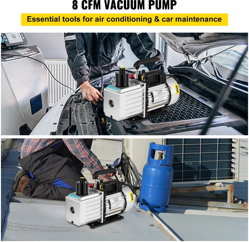 Επαγγελματική αντλία υποπίεσης VEVOR 8CFM Περιστροφική Πτερύγια δύο σταδίων 15 Micron 1HP