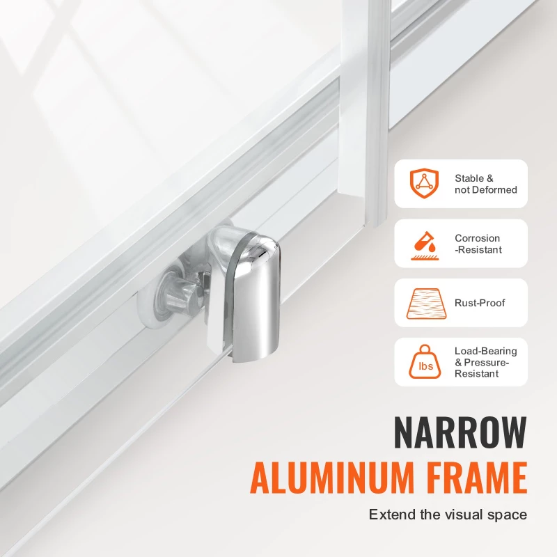 VEVOR Πόρτα ντους ημι-πλαίσιο 57,7-59" x 70" SGCC Tempered Glass 1/4" Chrome