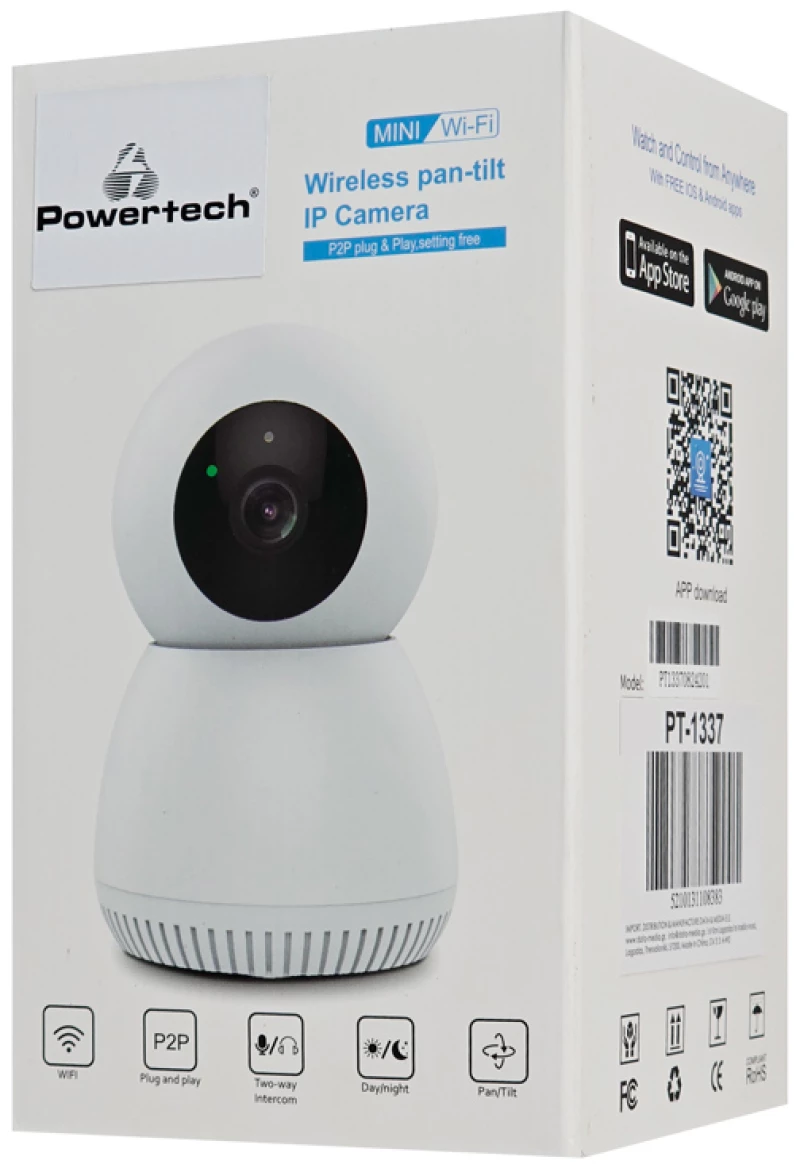 POWERTECH smart κάμερα PT-1337, 3MP, WiFi, PTZ, SD
