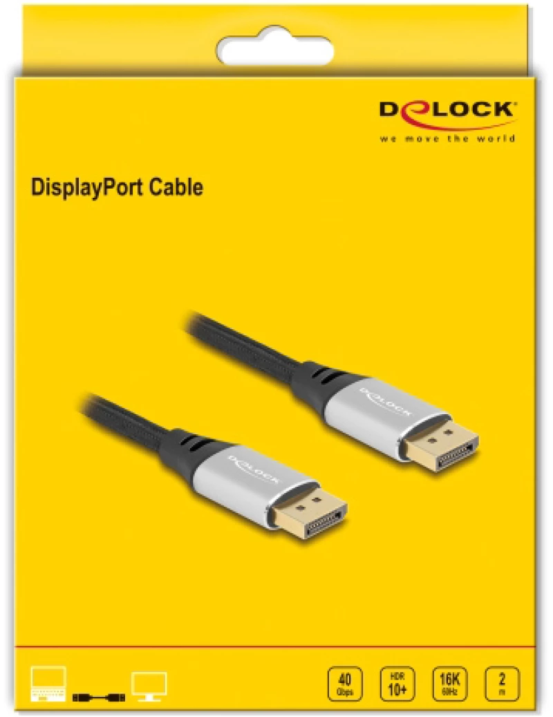 DELOCK καλώδιο DisplayPort 2.1 80634, 16K/60Hz, 40 Gbps, 2m, μαύρο
