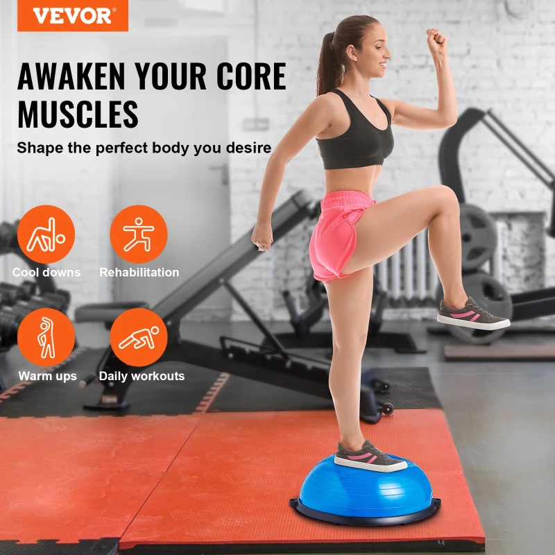 VEVOR 23" Half Exercise Ball Trainer Yoga Balance Stability Band Resistance Ball