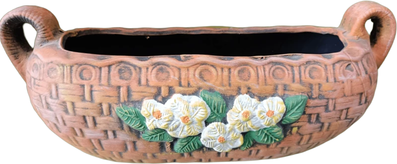 Κεραμική Ζαρντινιέρα Με Λουλούδια 16cm×38cm Λευκό
