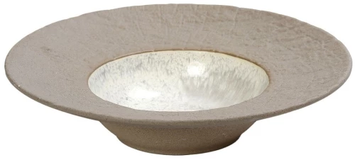 Spirit κεραμικό βαθύ πιάτο σε μπεζ απόχρωση με πλαίσιο σε γκρι χρώμα σετ δύο τεμαχίων 28x6 εκ