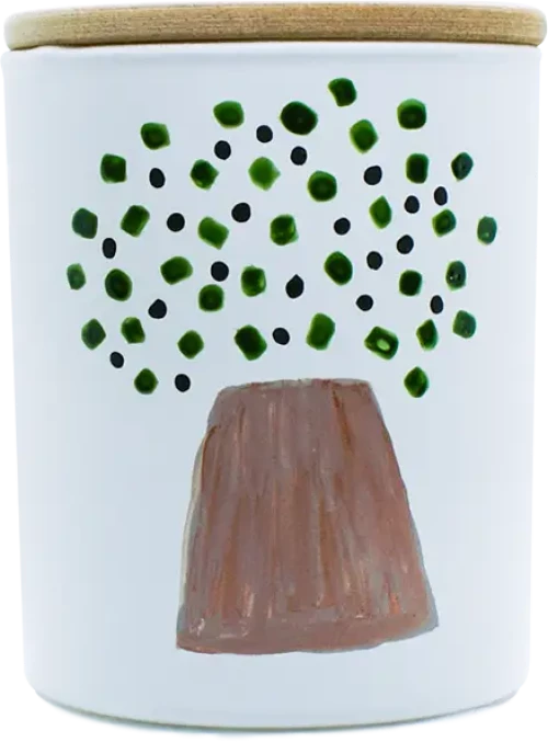 Olive & Thyme αρωματικό κερί με νότες από ελιά, μέντα και κίτρου σε χειροποίητο γυάλινο ζωγραφισμένο δοχείο 7.5x8 εκ