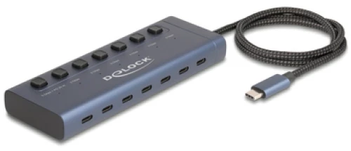 DELOCK USB-C hub 63410 με διακόπτες, 7x θυρών, 5Gbps, 20W, USB-C σύνδεση, μπλε