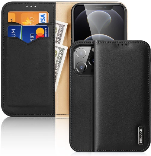 Dux Ducis Hivo Genuine Leather Bookcase type case Θήκη για iPhone 15 Pro black