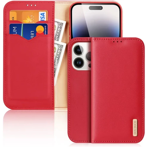 Dux Ducis Hivo Genuine Leather Bookcase type case Θήκη για iPhone 14 Pro red
