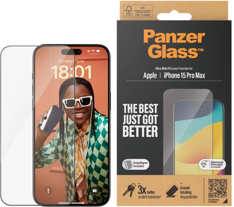 PanzerGlass Screen Protector iPhone 15 Pro Max | Ultra-Wide Fit w. EasyAligner Τζαμάκι Υψηλής Προστασίας