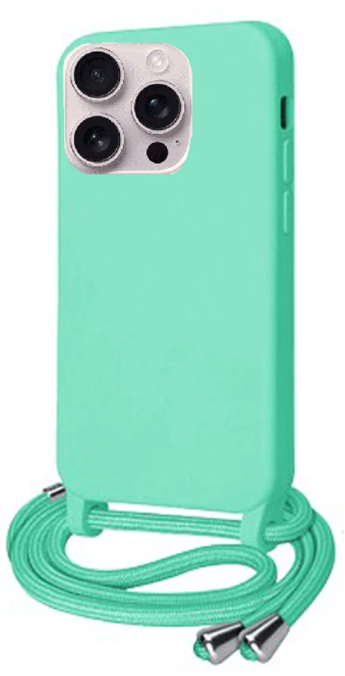 Cord Silicone back cover Case με κορδόνι Θήκη για Iphone 16 pro mint