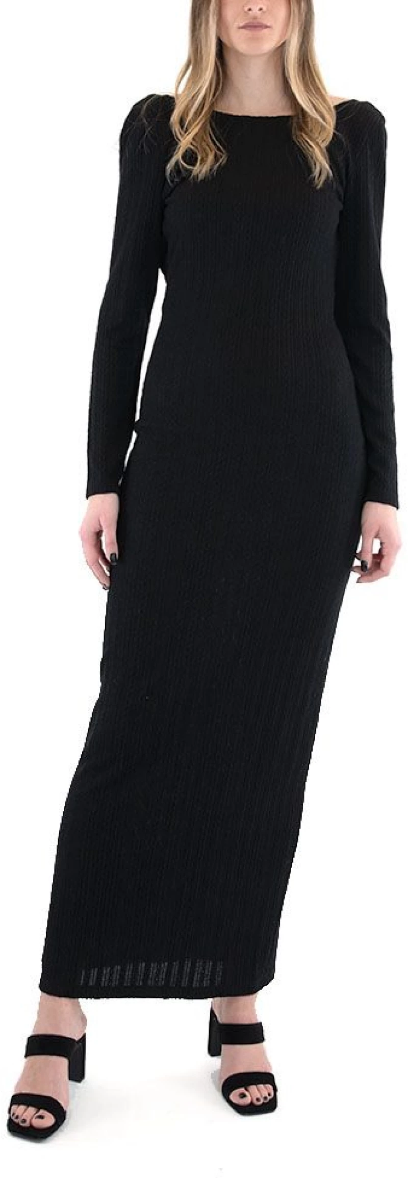 LACE LONG SLEEVE OPEN BACK MAXI DRESS WOMEN LACE ΜΑΥΡΟ (M-8185)