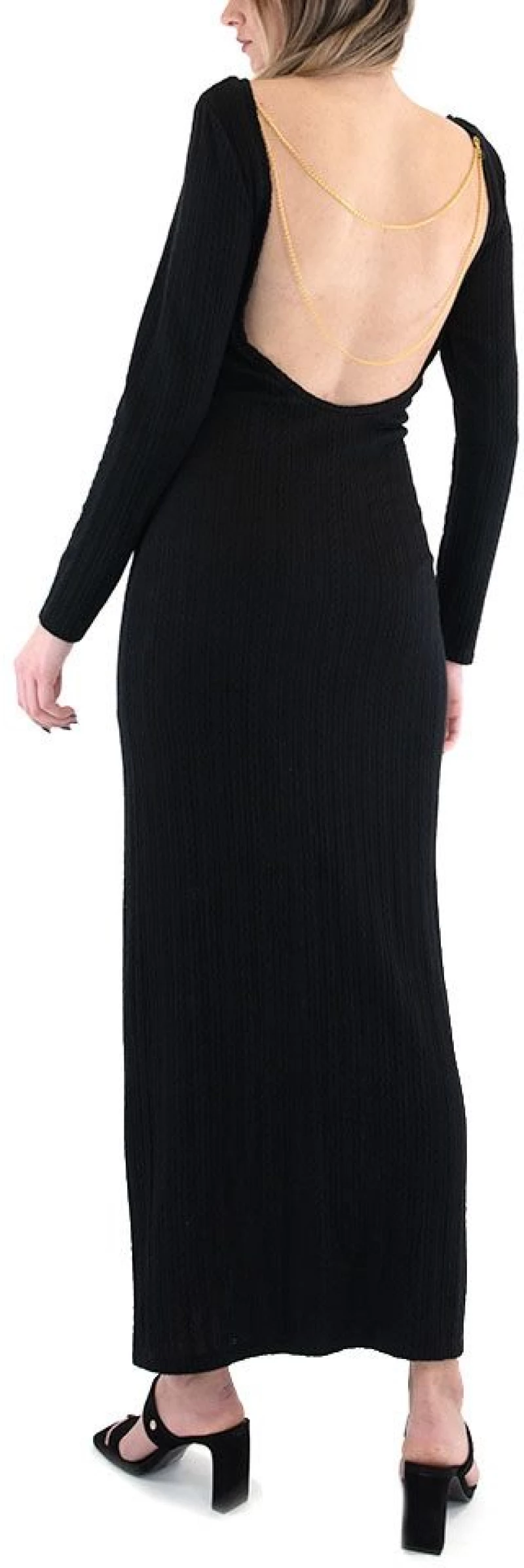 LACE LONG SLEEVE OPEN BACK MAXI DRESS WOMEN LACE ΜΑΥΡΟ (M-8185)
