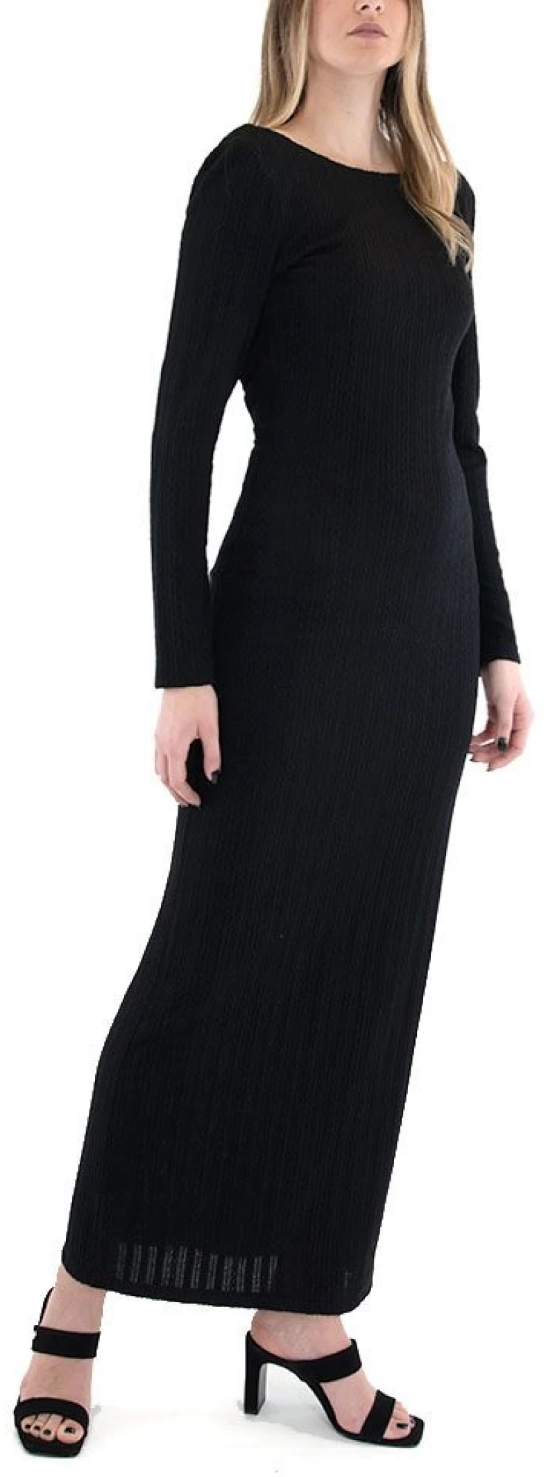 LACE LONG SLEEVE OPEN BACK MAXI DRESS WOMEN LACE ΜΑΥΡΟ (M-8185)