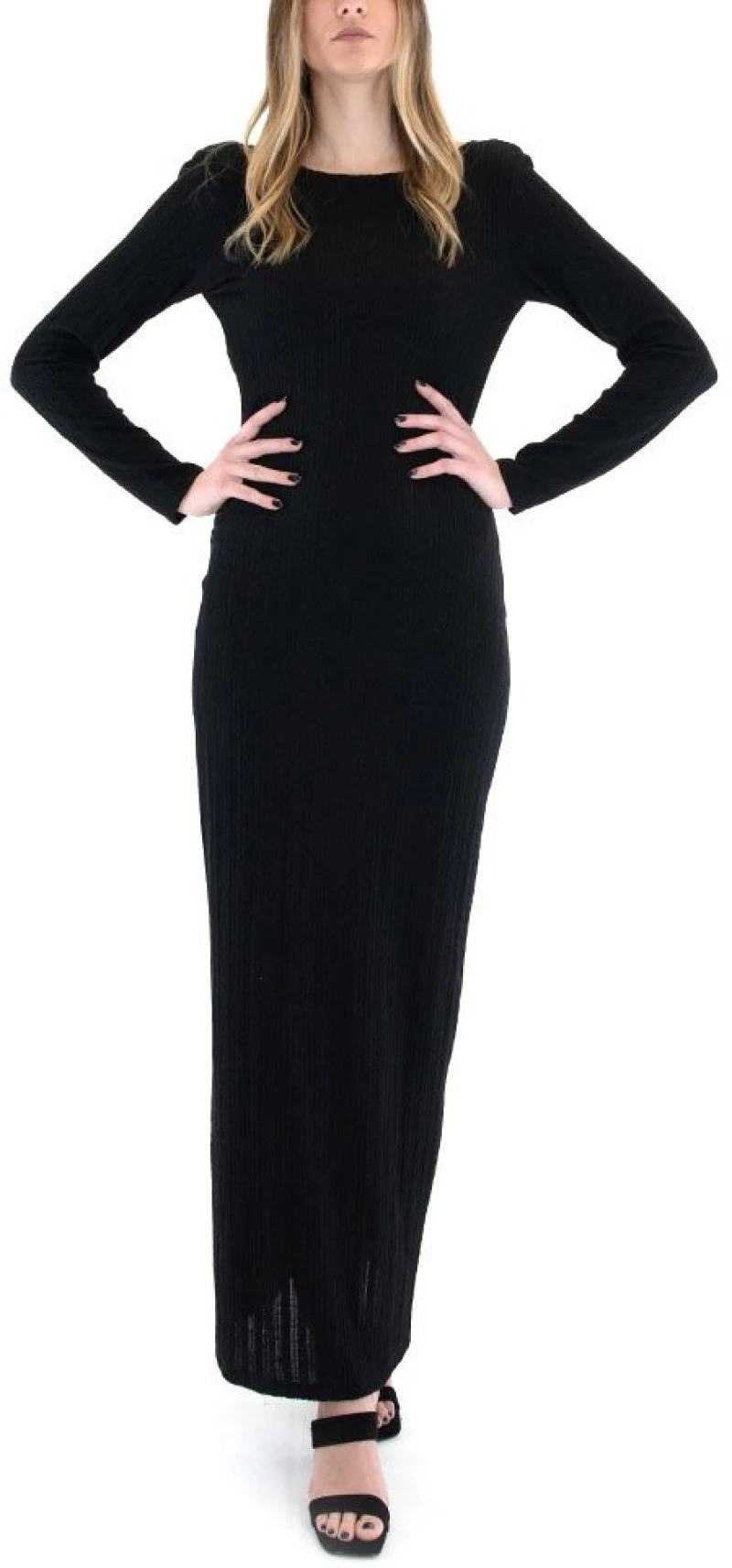 LACE LONG SLEEVE OPEN BACK MAXI DRESS WOMEN LACE ΜΑΥΡΟ (M-8185)