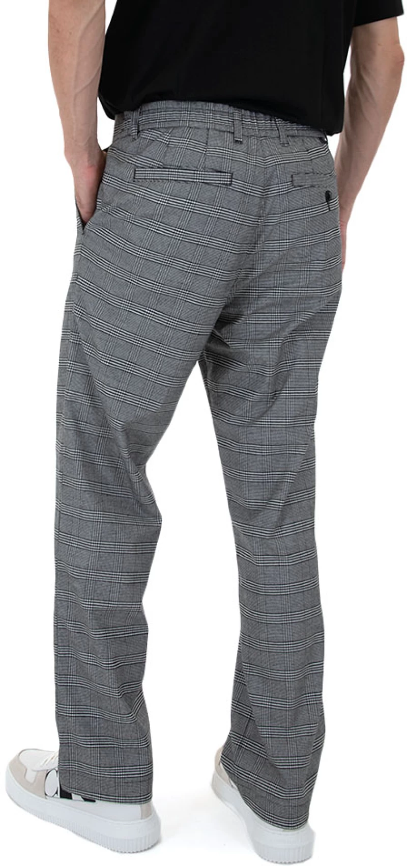 TED BAKER CLIFFE CHECK TAPERED FIT PANTS MEN TED BAKER ΕΚΡΟΥ- ΜΑΥΡΟ (256699-BLACK-R)