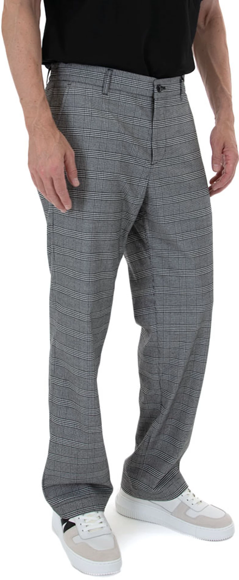 TED BAKER CLIFFE CHECK TAPERED FIT PANTS MEN TED BAKER ΕΚΡΟΥ- ΜΑΥΡΟ (256699-BLACK-R)